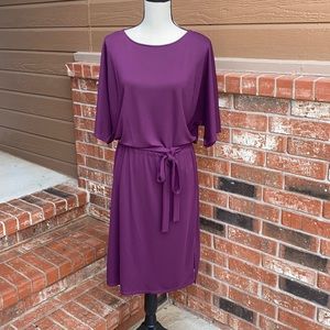 Natori Matte Jersey Blouson Midi Dress in Plum